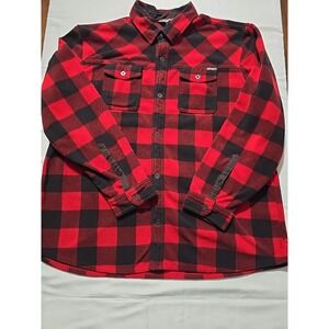 Eddie Bauer Mens Fleece Red Plaid Button Down Shirt Long Sleeve 2XL Outdoor